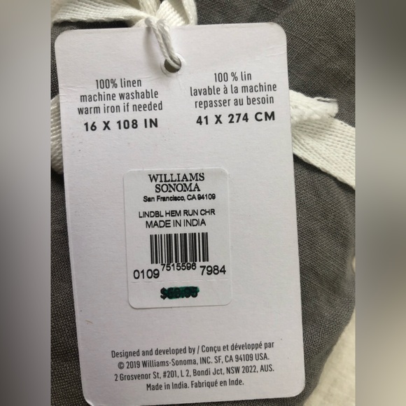 Williams Sonoma 100% Linen double hem stitch table runner - Picture 3 of 6